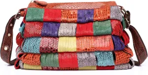 Women Multicolor Genuine Leather Snake Print Cowhide Boston Hobo Tote 3D Pattern Woven Handbag Crossbody Vintage