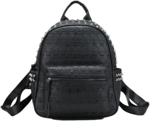 Women Punk Rivets Backpack Skull Printed Daypack Purse PU Leather Shoulder Bags Satchel Black