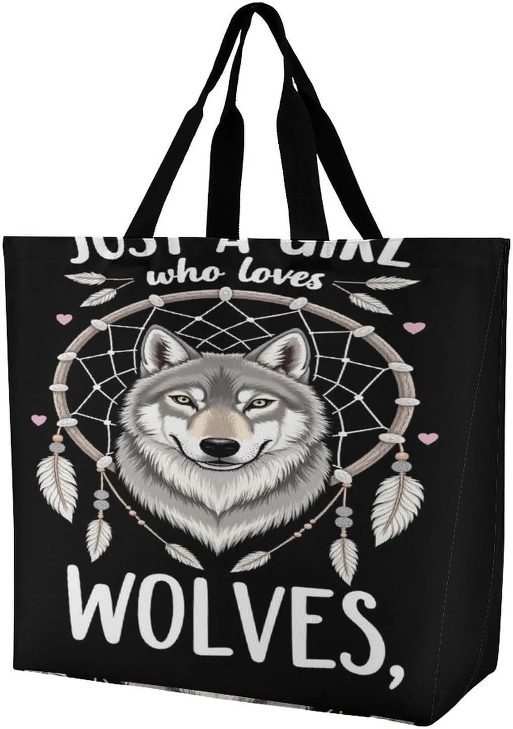 Women Soft Polyester Shoulder Tote Bags Hobo Travel Bag Shopper Handbag - Just A Girl Who Loves Wolves Dream Catcher Handbags for Travel Work, Multi Pockets Tote Satchel