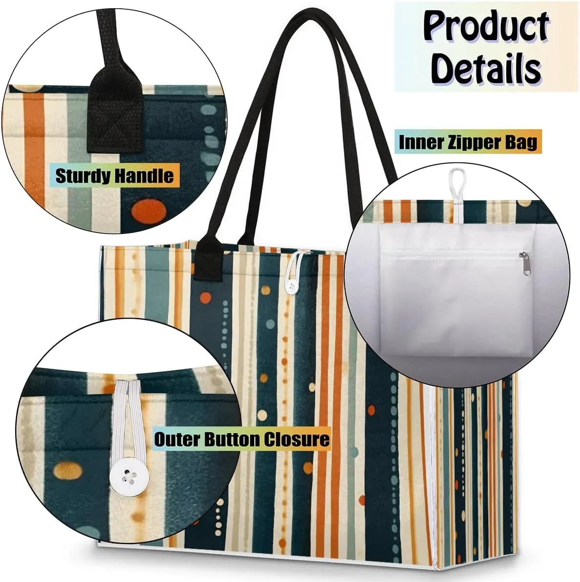 Womens Birthday Gifts Tote Bag Geometric Watercolor Doodle Beach Bags for Women Handbags