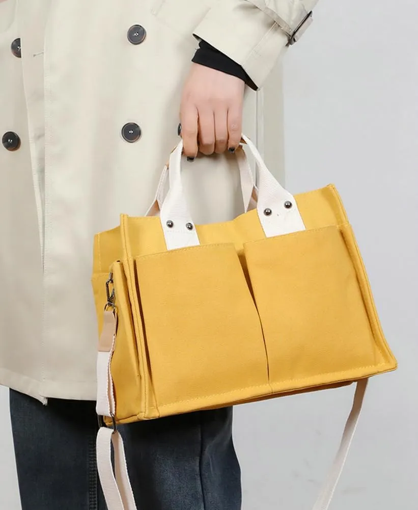 Women's Casual Canvas Shoulder Crossbody Bag Multi Pockets Large Totes Messenger Handbag Top Handle Bag Purse