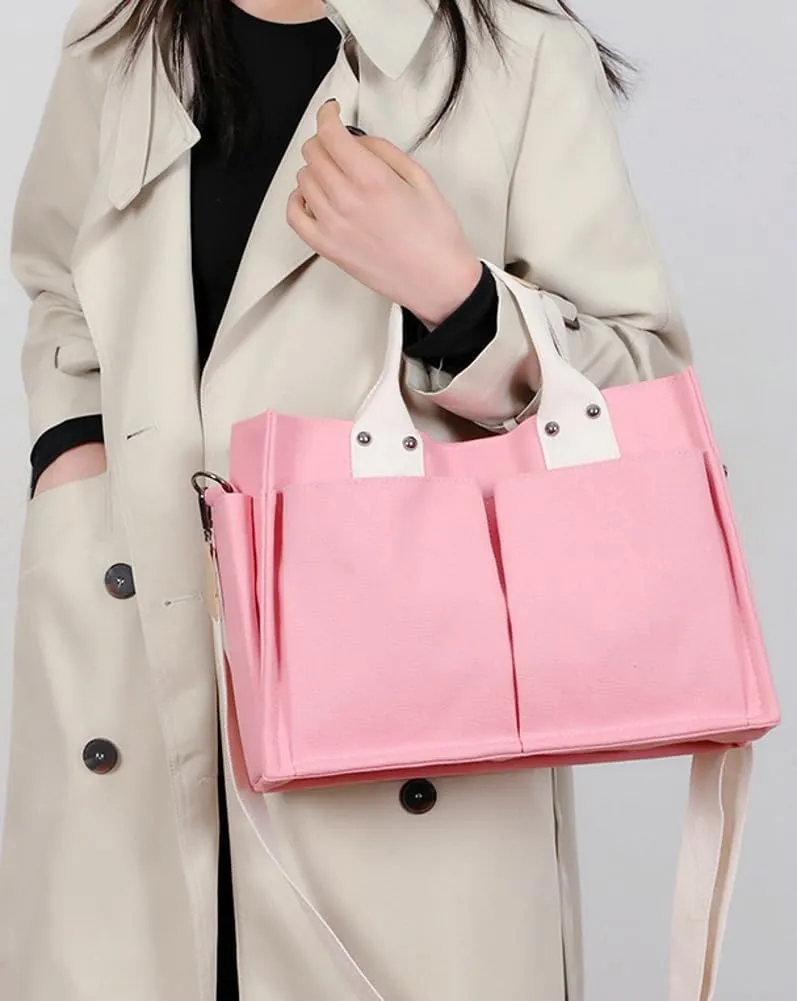 Women's Casual Canvas Shoulder Crossbody Bag Multi Pockets Large Totes Messenger Handbag Top Handle Bag Purse