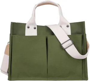 Women's Casual Canvas Shoulder Crossbody Bag Multi Pockets Large Totes Messenger Handbag Top Handle Bag Purse