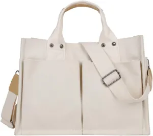 Women's Casual Canvas Shoulder Crossbody Bag Multi Pockets Large Totes Messenger Handbag Top Handle Bag Purse