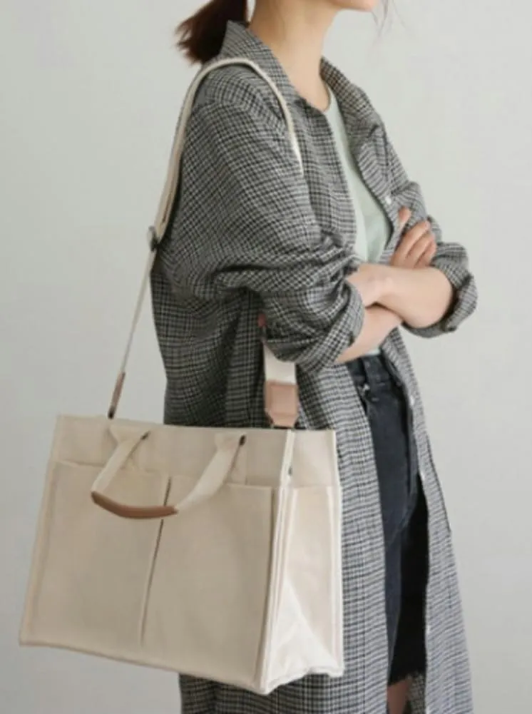 Women's Casual Canvas Shoulder Crossbody Bag Multi Pockets Large Totes Messenger Handbag Top Handle Bag Purse