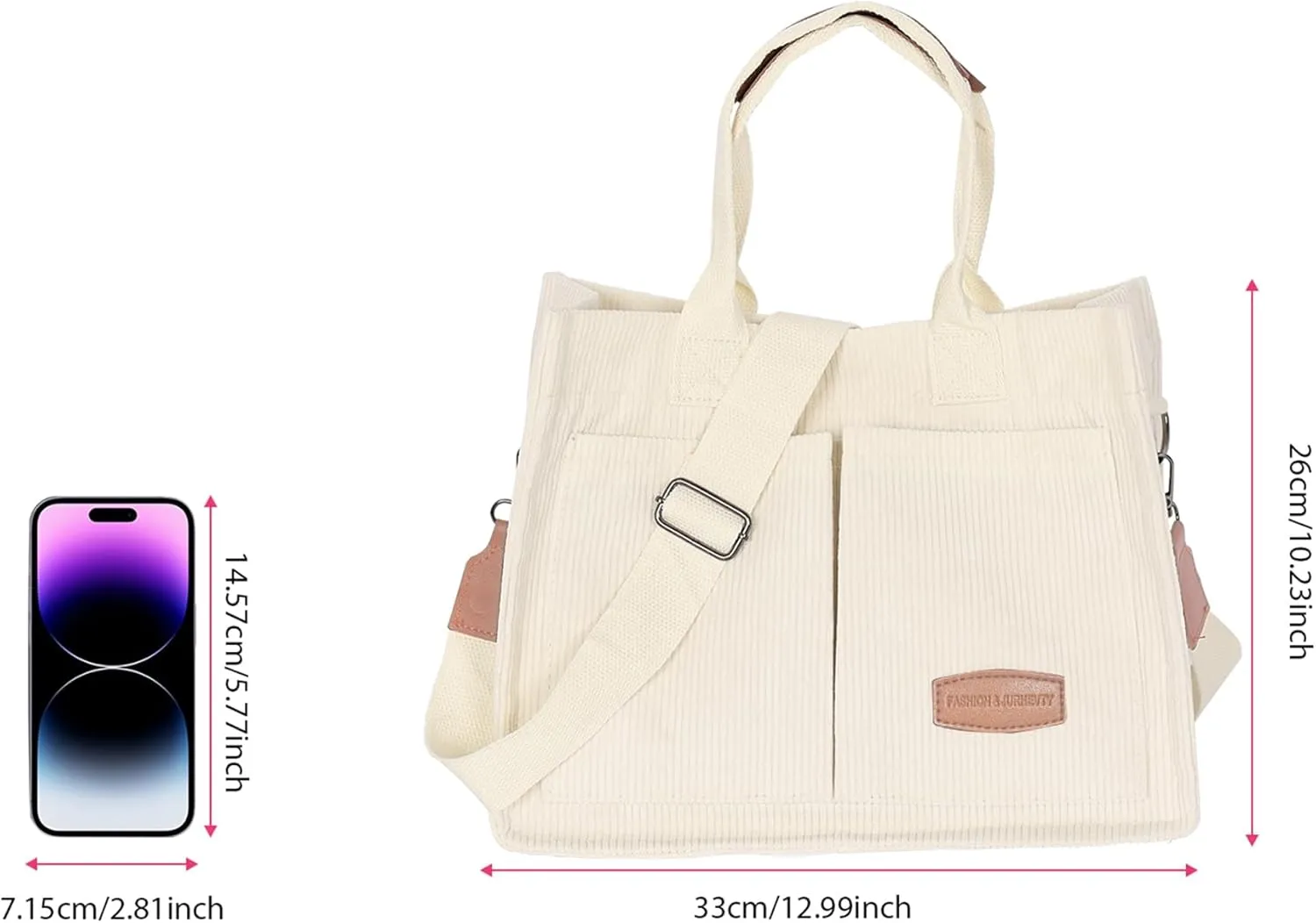Womens Corduroy Tote Bag with Pockets Fall Winter Fashion Crossbody Bag Cute Handbag Charm Satchel