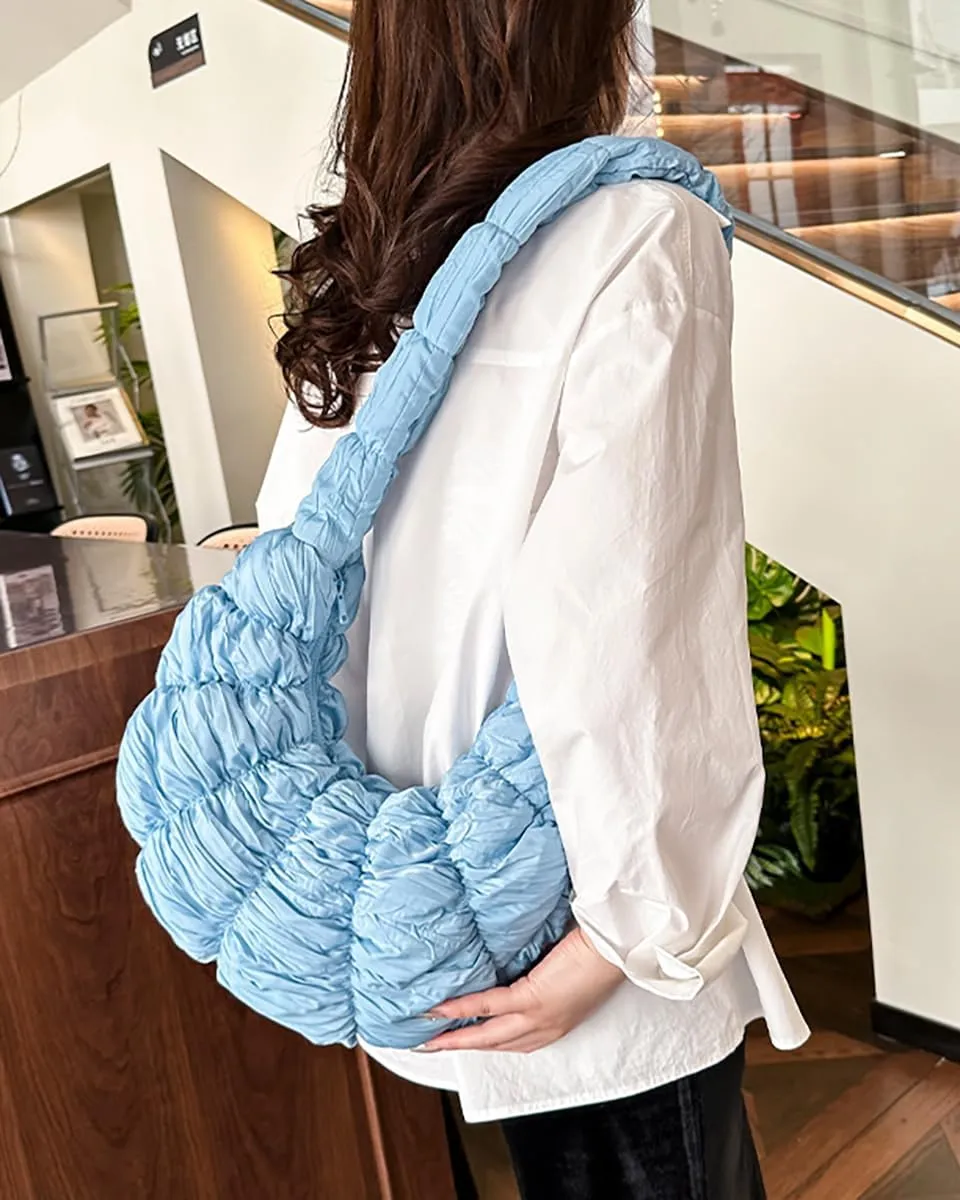 Women's Crescent Shoulder Crossbody Bag Bubble Cloud Handbag Summer Large Totes Pleated Dumpling Top Handle Purse