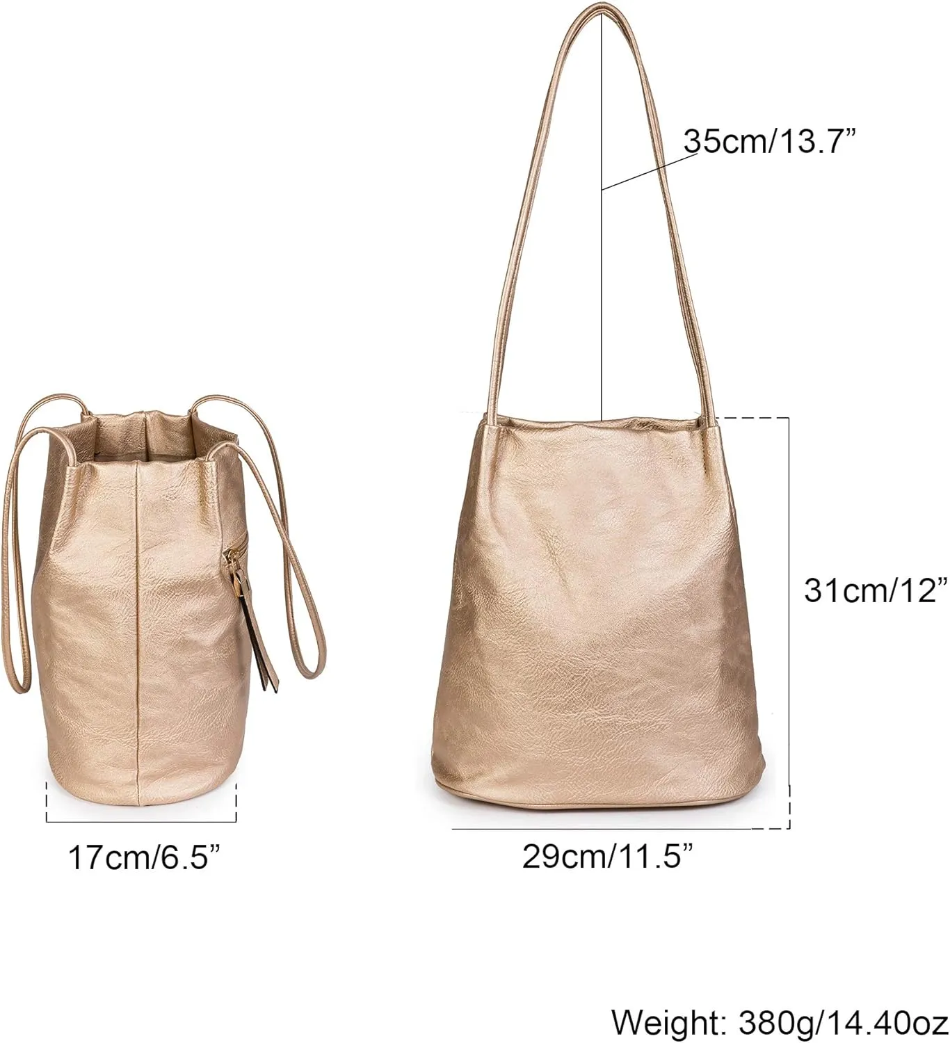 Women's Fashion Designer Medium Size Plain Soft Vegan Leather Hobo Bucket Tote Shoulder Bag - Delilah