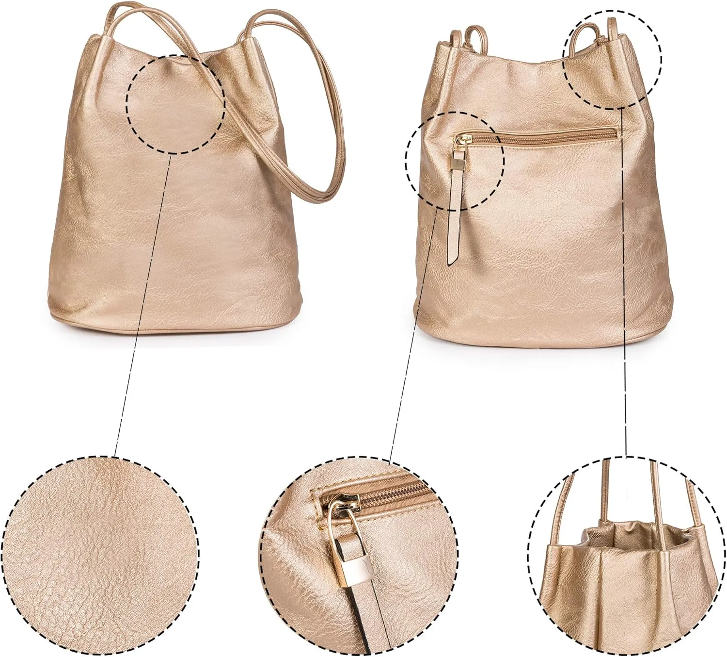 Women's Fashion Designer Medium Size Plain Soft Vegan Leather Hobo Bucket Tote Shoulder Bag - Delilah