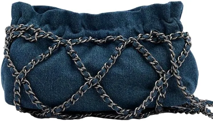 Women's Fashion Ruched Shoulder Bag Crossbody Casual Bag With Chain Medium