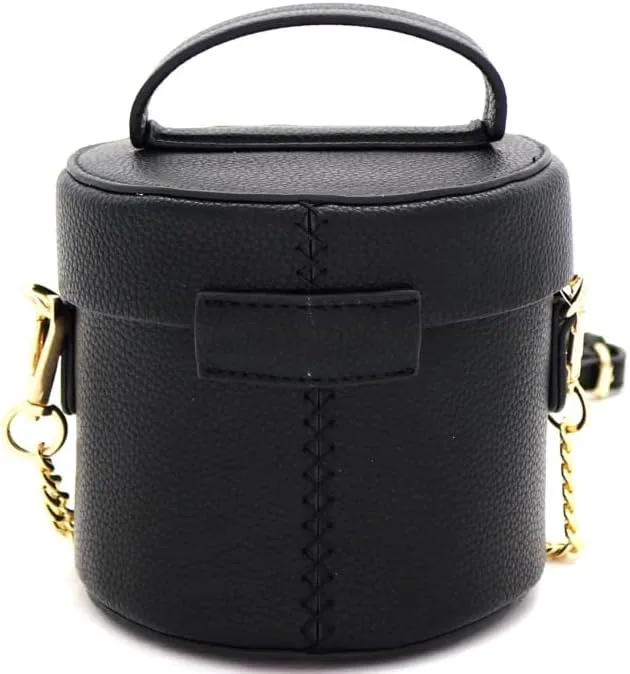 Womens Girls Faux Leather Top-Handle Small Bucket Round Satchel Purse Crossbody Bag