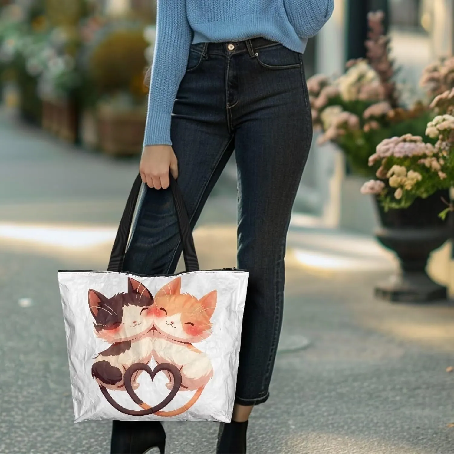 Women's Handbag Large Tote Bag Zipper Closure, Couple Animals Print Eco Friendly Shopping Paper Tote Storage Bag