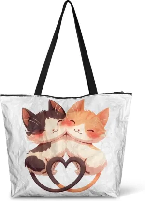 Women's Handbag Large Tote Bag Zipper Closure, Couple Animals Print Eco Friendly Shopping Paper Tote Storage Bag