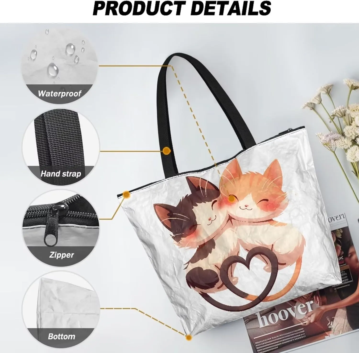 Women's Handbag Large Tote Bag Zipper Closure, Couple Animals Print Eco Friendly Shopping Paper Tote Storage Bag