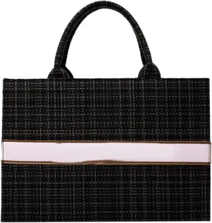 Women's Handbags Fashion Woolen Women Large Capacity Handbags Casual Solid Color Woven Ladies Daily Small Shopping Handbags(Black,Large)