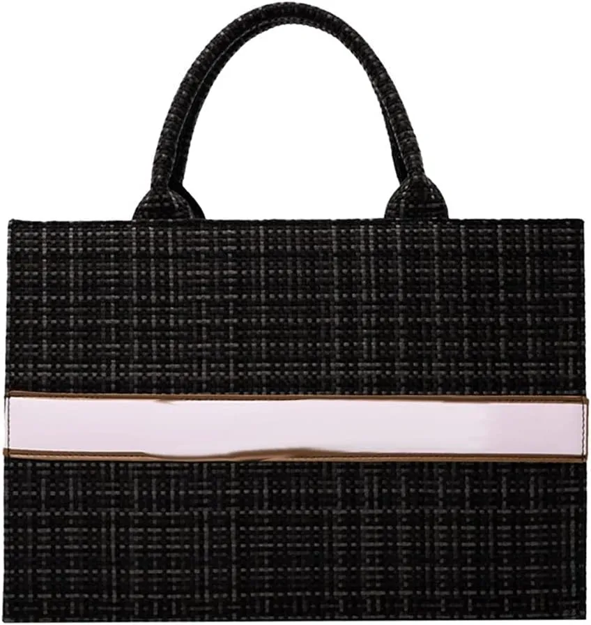 Women's Handbags Fashion Woolen Women Large Capacity Handbags Casual Solid Color Woven Ladies Daily Small Shopping Handbags(Black,Large)