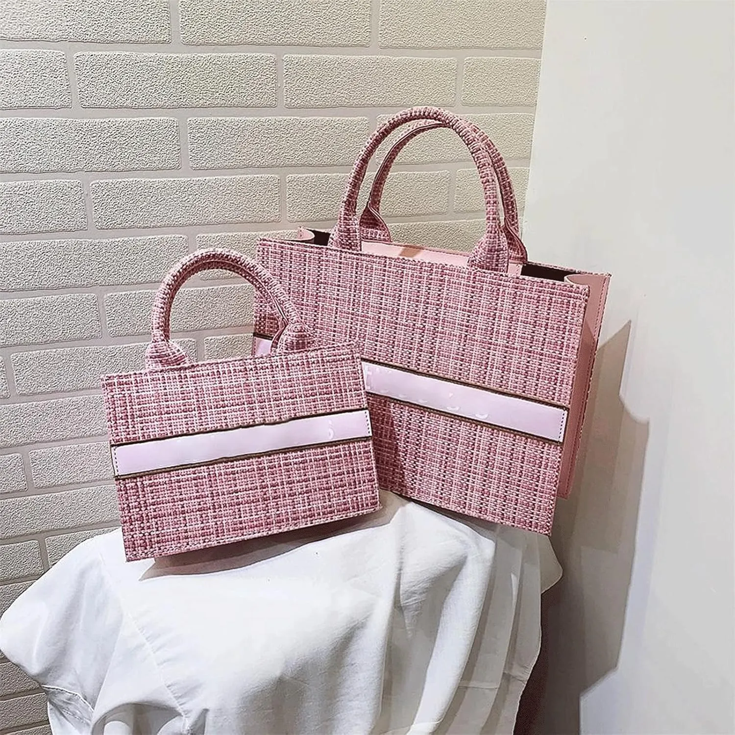 Women's Handbags Fashion Woolen Women Large Capacity Handbags Casual Solid Color Woven Ladies Daily Small Shopping Handbags(Black,Large)