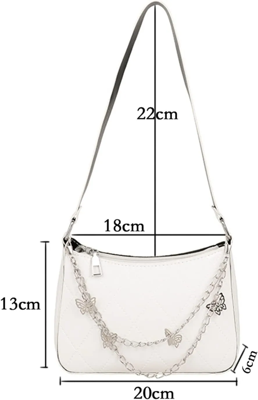 Women's Handbags Shoulder Wrap Messenger Bag Butterfly Chain Solid Color Zippered Handbag Underarm Bag(Brown)