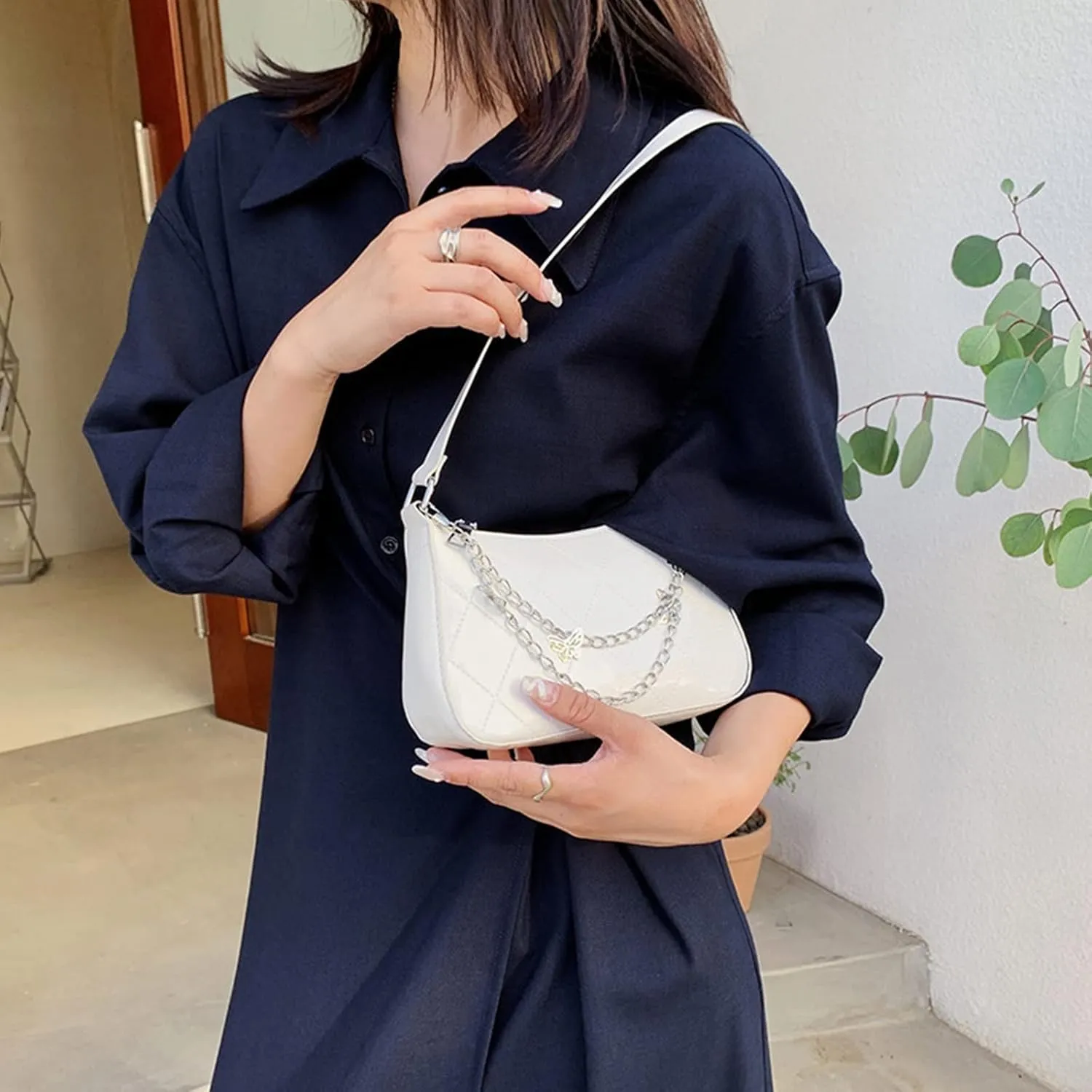 Women's Handbags Shoulder Wrap Messenger Bag Butterfly Chain Solid Color Zippered Handbag Underarm Bag(Brown)