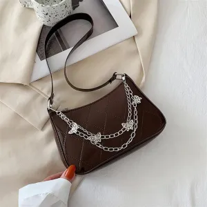 Women's Handbags Shoulder Wrap Messenger Bag Butterfly Chain Solid Color Zippered Handbag Underarm Bag(Brown)
