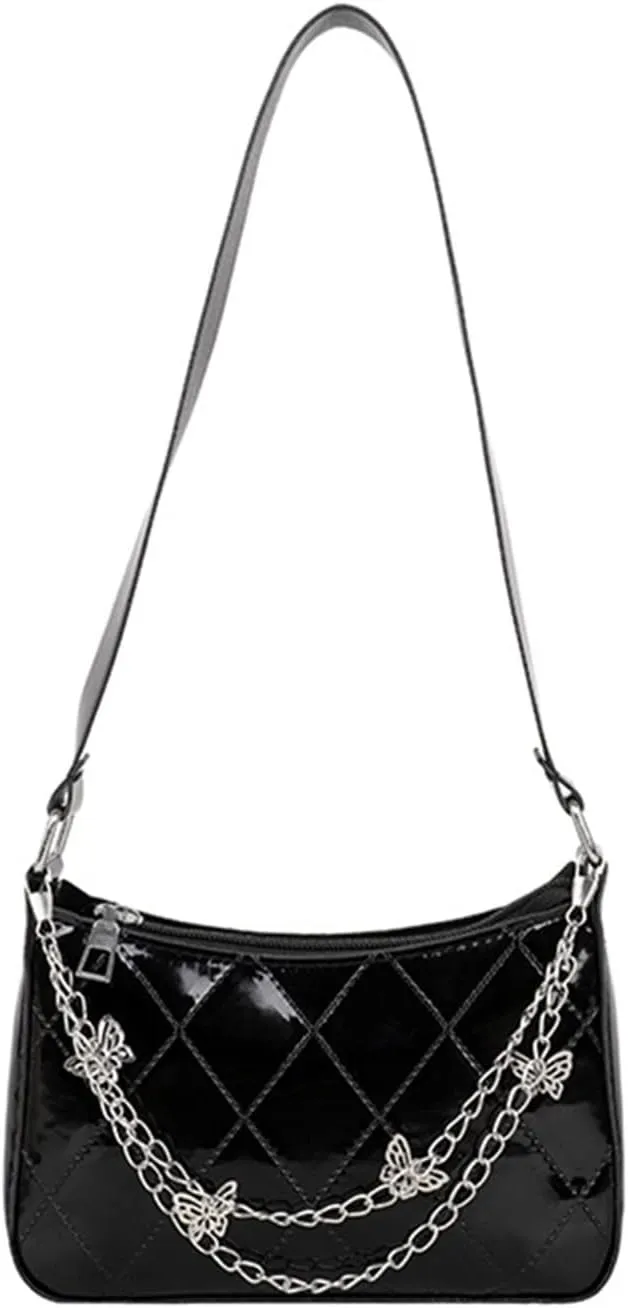 Women's Handbags Shoulder Wrap Messenger Bag Butterfly Chain Solid Color Zippered Handbag Underarm Bag(Brown)