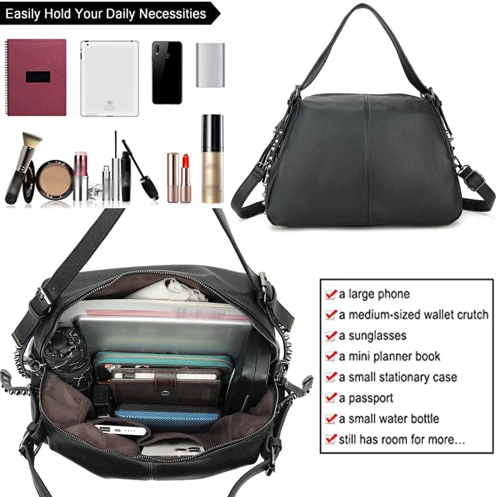 Womens Handbags Tote Bag Leather Satchel Handbag Ladies Shoulder Bag Crossbody Bag Vintage Rivet Totes Purse