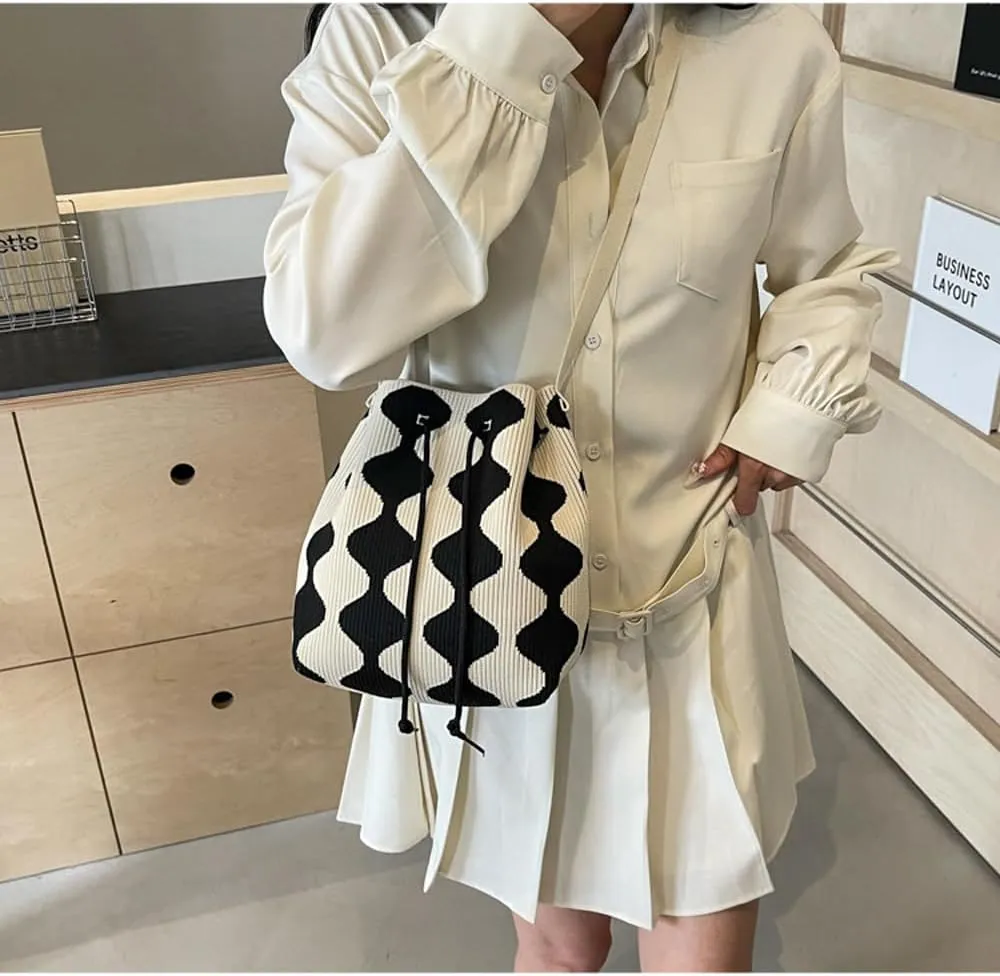Women's Knitted Yarn Crochet Crossbody Bags Top Handle Knit Women Shoulder Handbags Versatile Korean Casual Bags