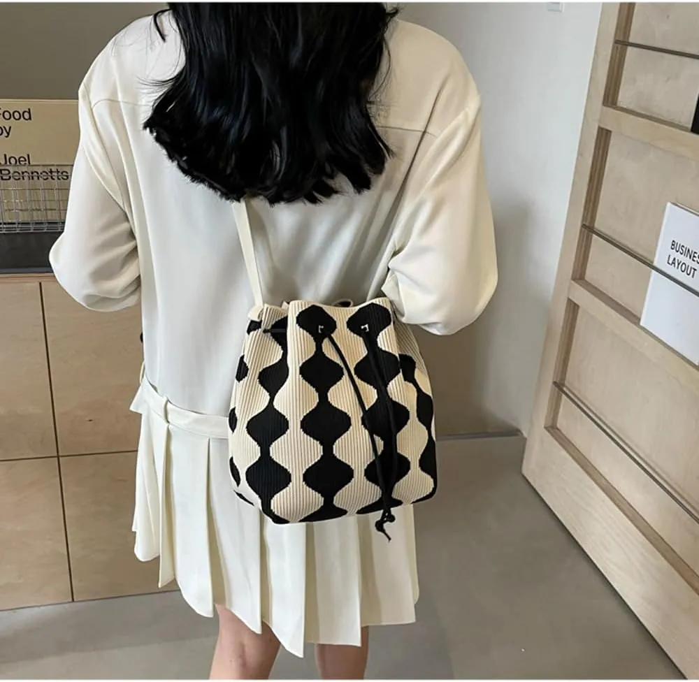 Women's Knitted Yarn Crochet Crossbody Bags Top Handle Knit Women Shoulder Handbags Versatile Korean Casual Bags