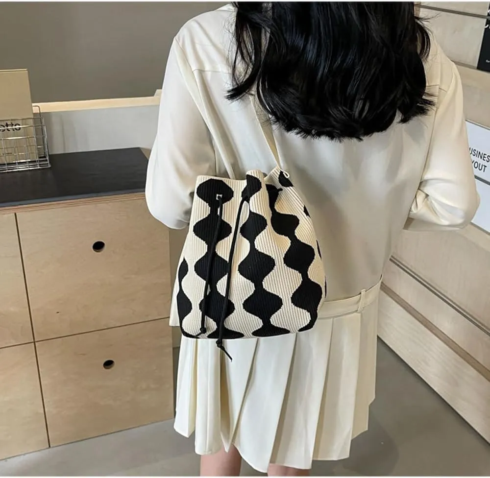 Women's Knitted Yarn Crochet Crossbody Bags Top Handle Knit Women Shoulder Handbags Versatile Korean Casual Bags