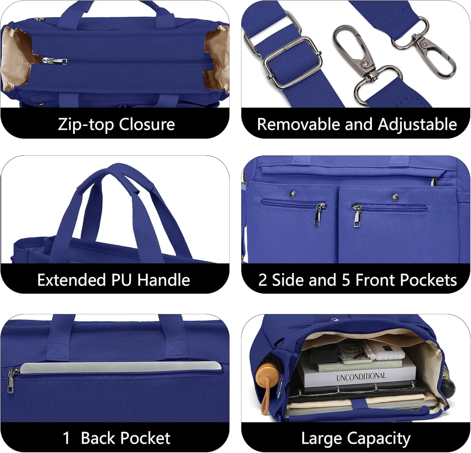 Women's Large Canvas Tote Bag Set (2PCs) - Ideal for Laptop, Hobo, Crossbody, Handbag, Travel, Gym & Work
