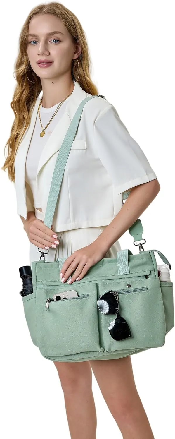 Women's Large Canvas Tote Bag Set (2PCs) - Ideal for Laptop, Hobo, Crossbody, Handbag, Travel, Gym & Work