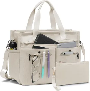 Women's Large Canvas Tote Bag Set (2PCs) - Ideal for Laptop, Hobo, Crossbody, Handbag, Travel, Gym & Work