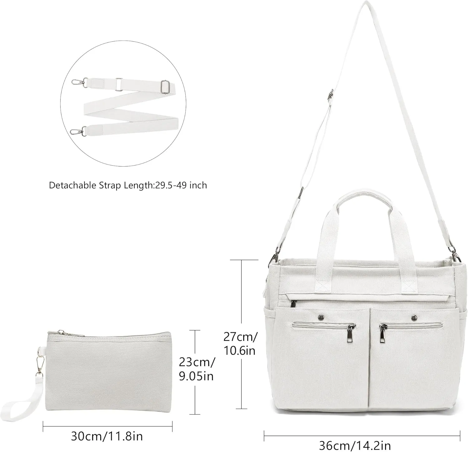 Women's Large Canvas Tote Bag Set (2PCs) - Ideal for Laptop, Hobo, Crossbody, Handbag, Travel, Gym & Work