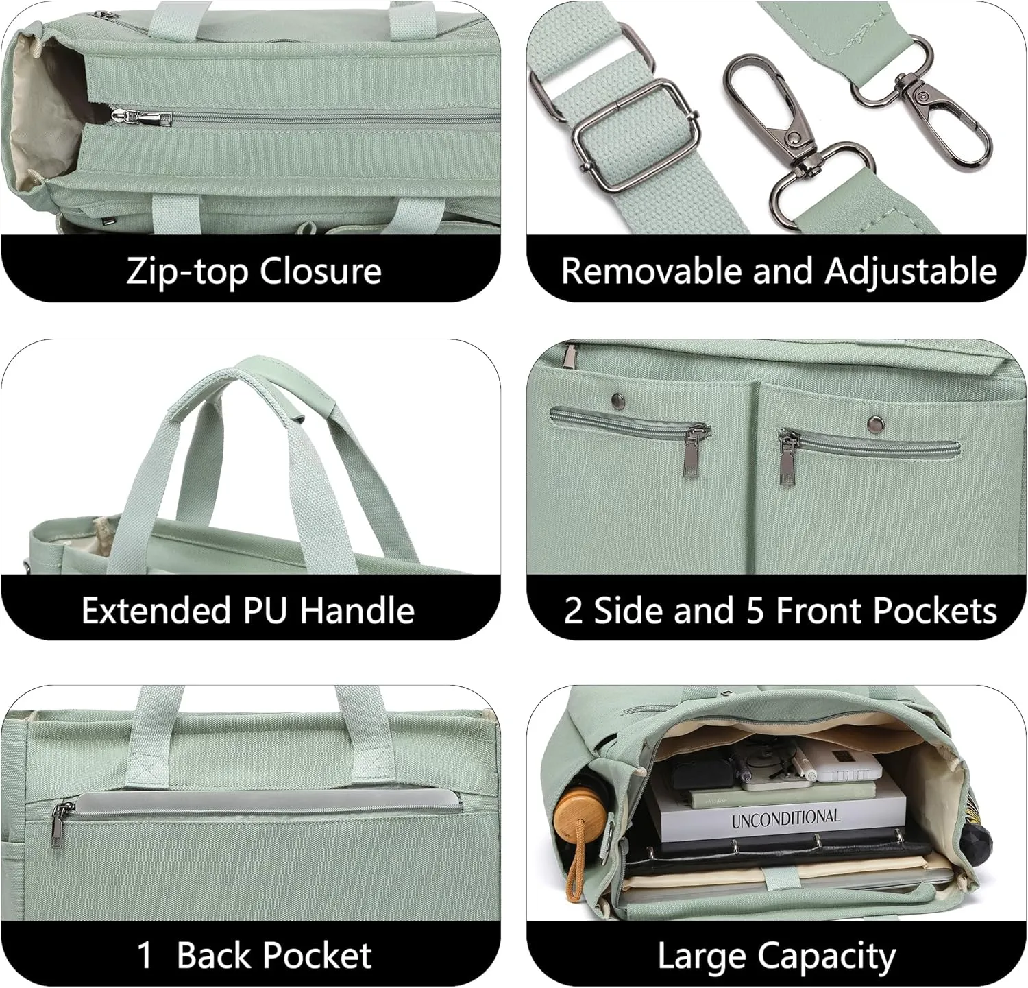 Women's Large Canvas Tote Bag Set (2PCs) - Ideal for Laptop, Hobo, Crossbody, Handbag, Travel, Gym & Work