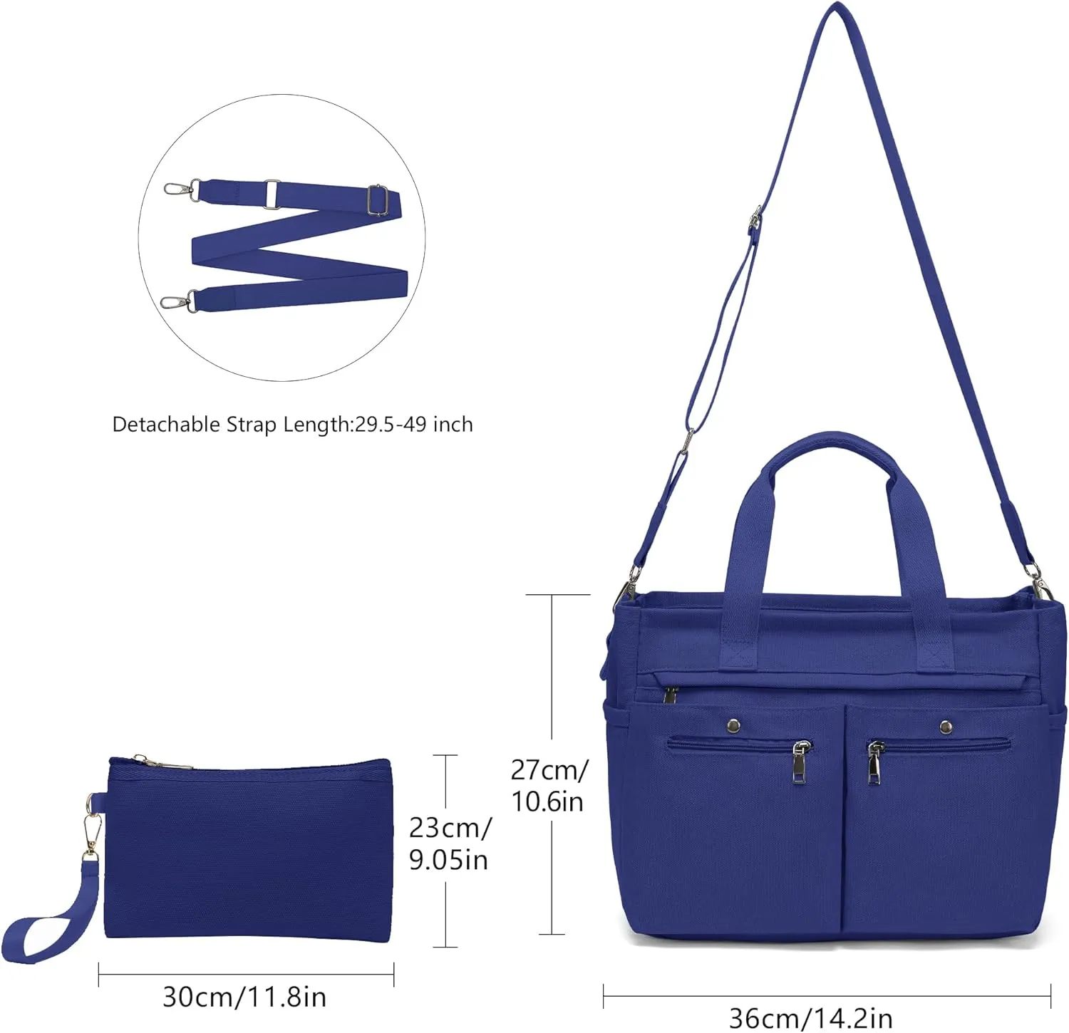 Women's Large Canvas Tote Bag Set (2PCs) - Ideal for Laptop, Hobo, Crossbody, Handbag, Travel, Gym & Work