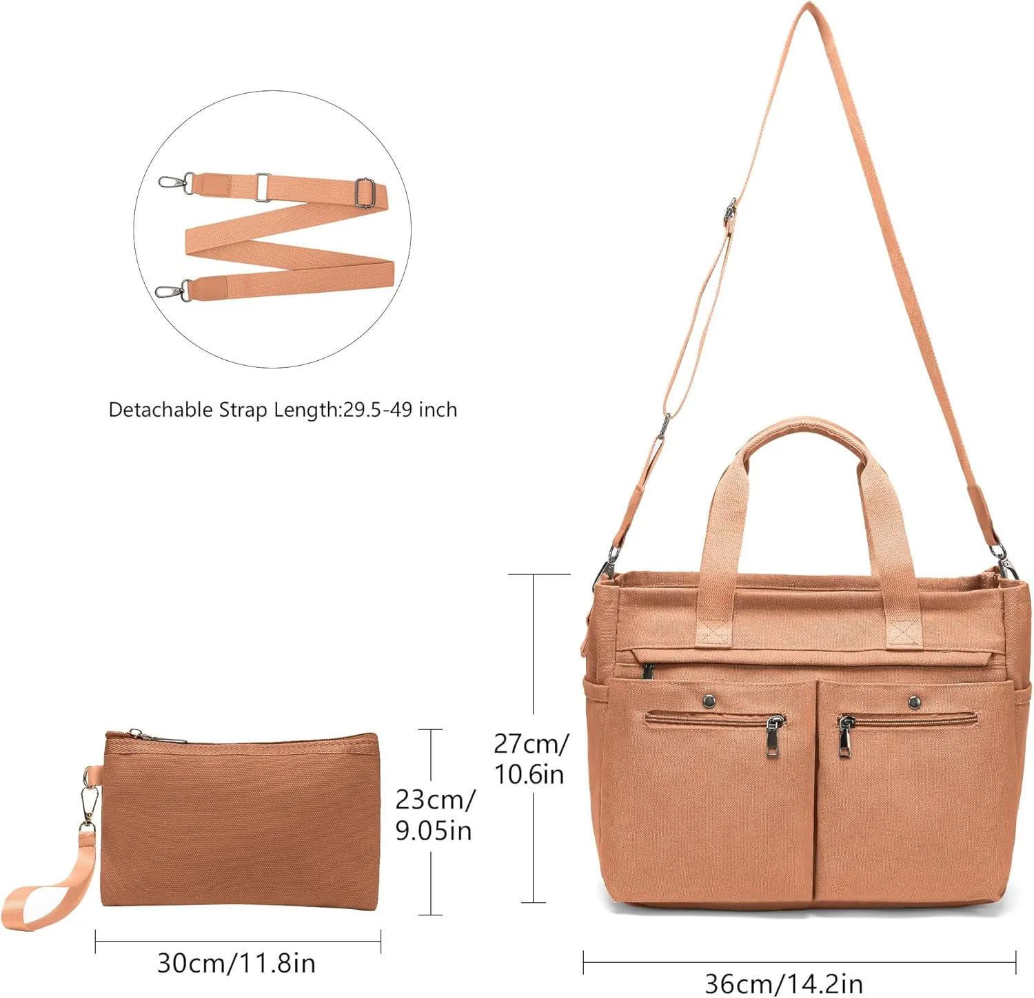 Women's Large Canvas Tote Bag Set (2PCs) - Ideal for Laptop, Hobo, Crossbody, Handbag, Travel, Gym & Work