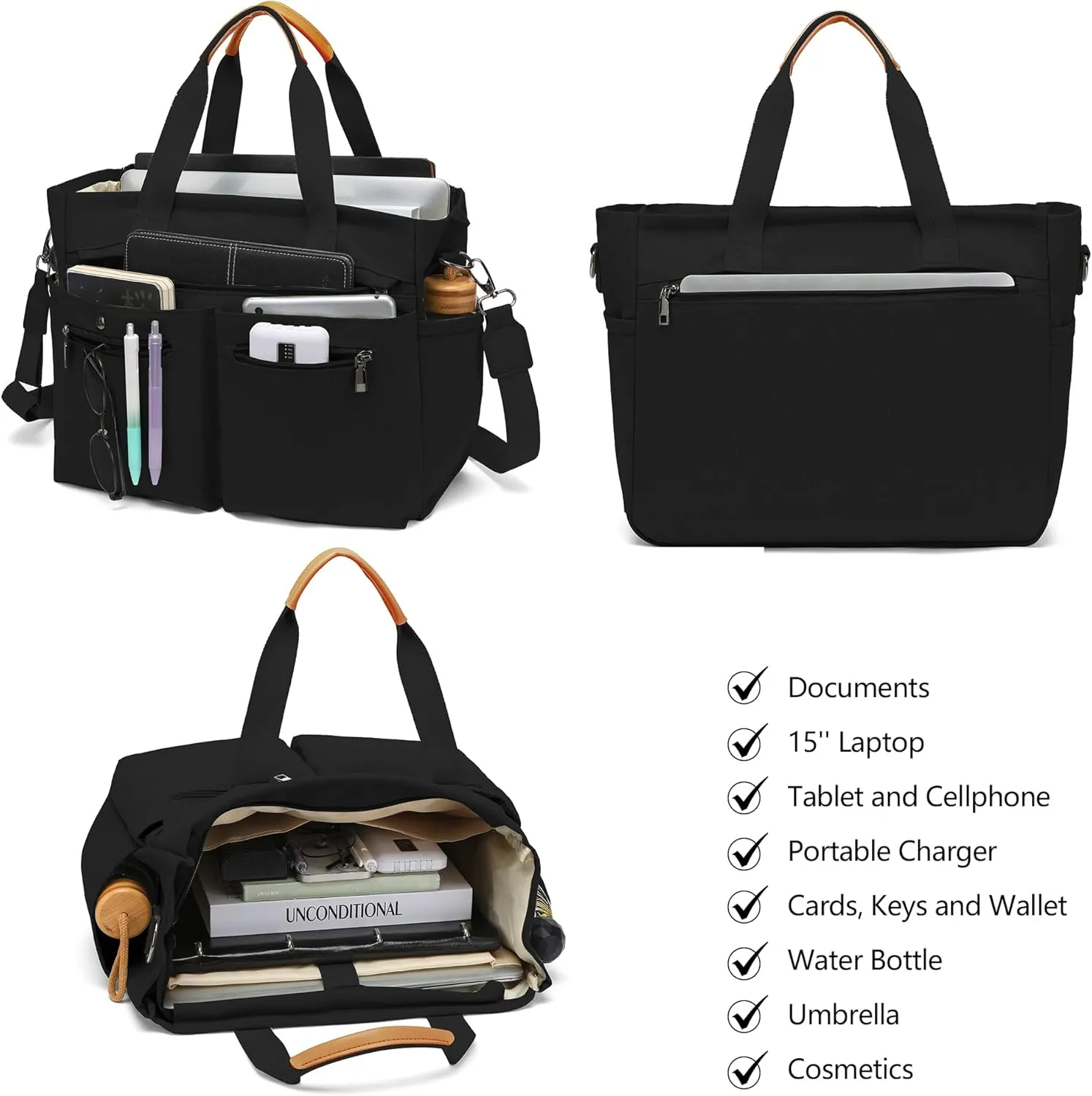 Women's Large Canvas Tote Bag Set (2PCs) - Ideal for Laptop, Hobo, Crossbody, Handbag, Travel, Gym & Work