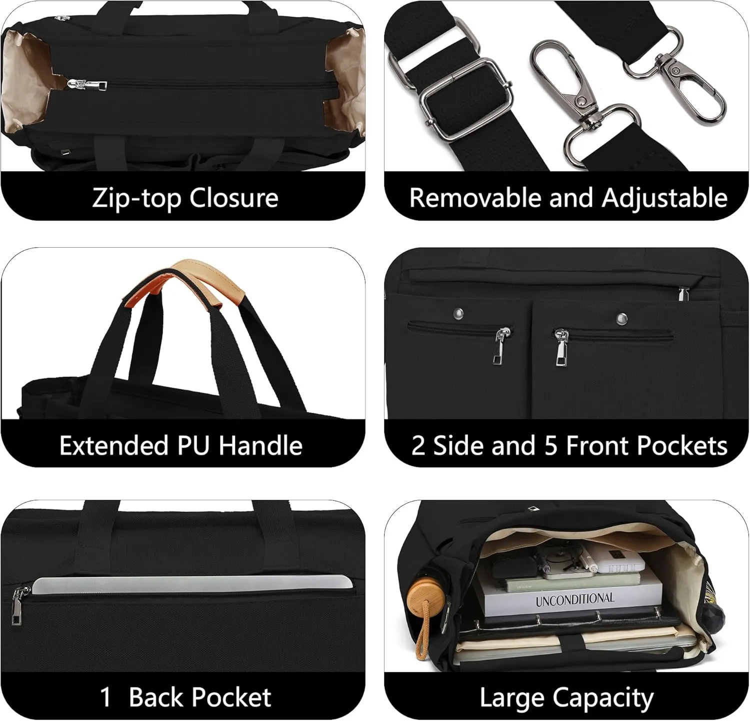 Women's Large Canvas Tote Bag Set (2PCs) - Ideal for Laptop, Hobo, Crossbody, Handbag, Travel, Gym & Work