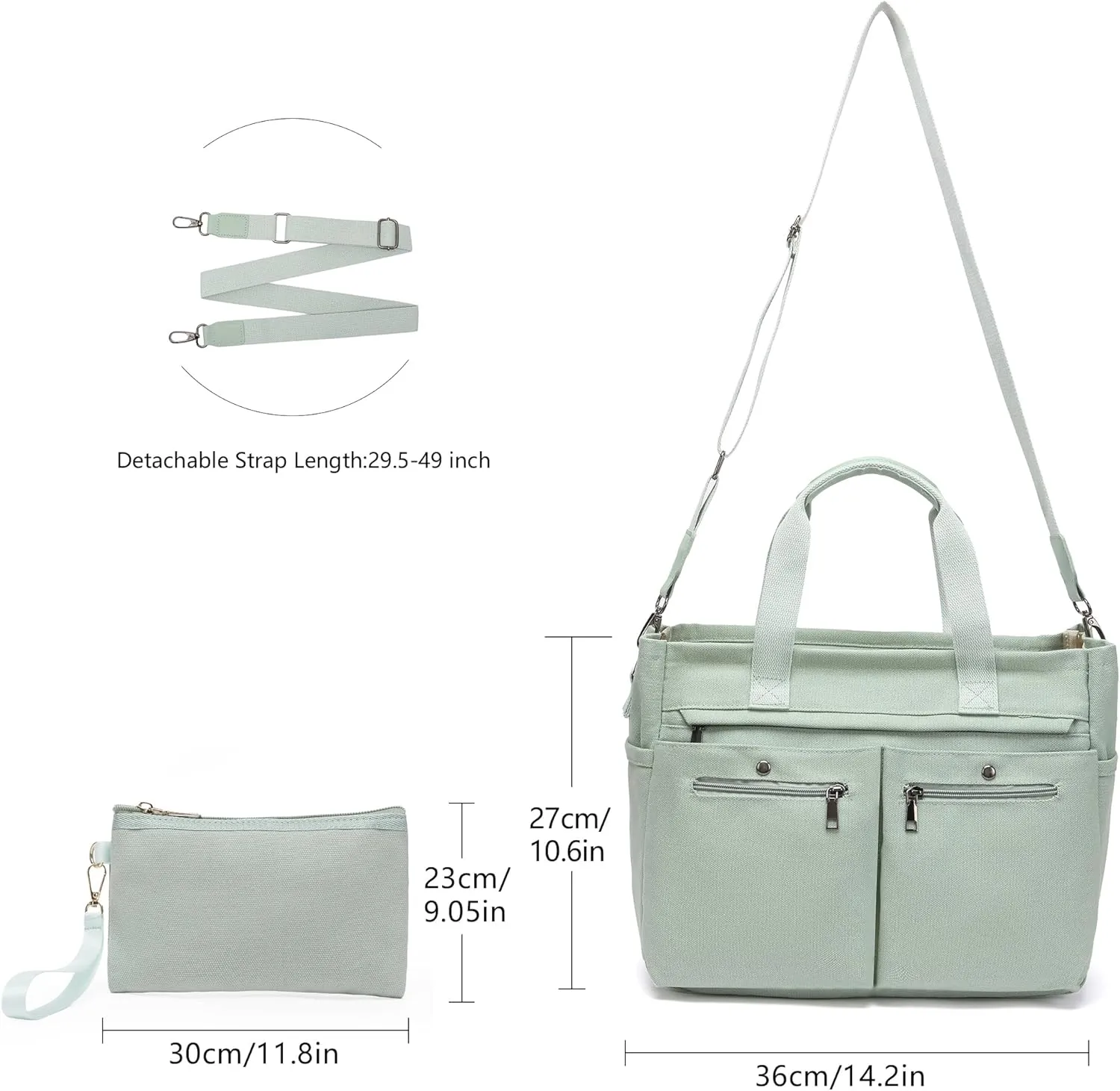Women's Large Canvas Tote Bag Set (2PCs) - Ideal for Laptop, Hobo, Crossbody, Handbag, Travel, Gym & Work
