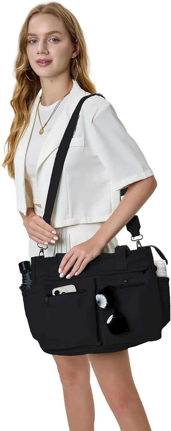 Women's Large Canvas Tote Bag Set (2PCs) - Ideal for Laptop, Hobo, Crossbody, Handbag, Travel, Gym & Work