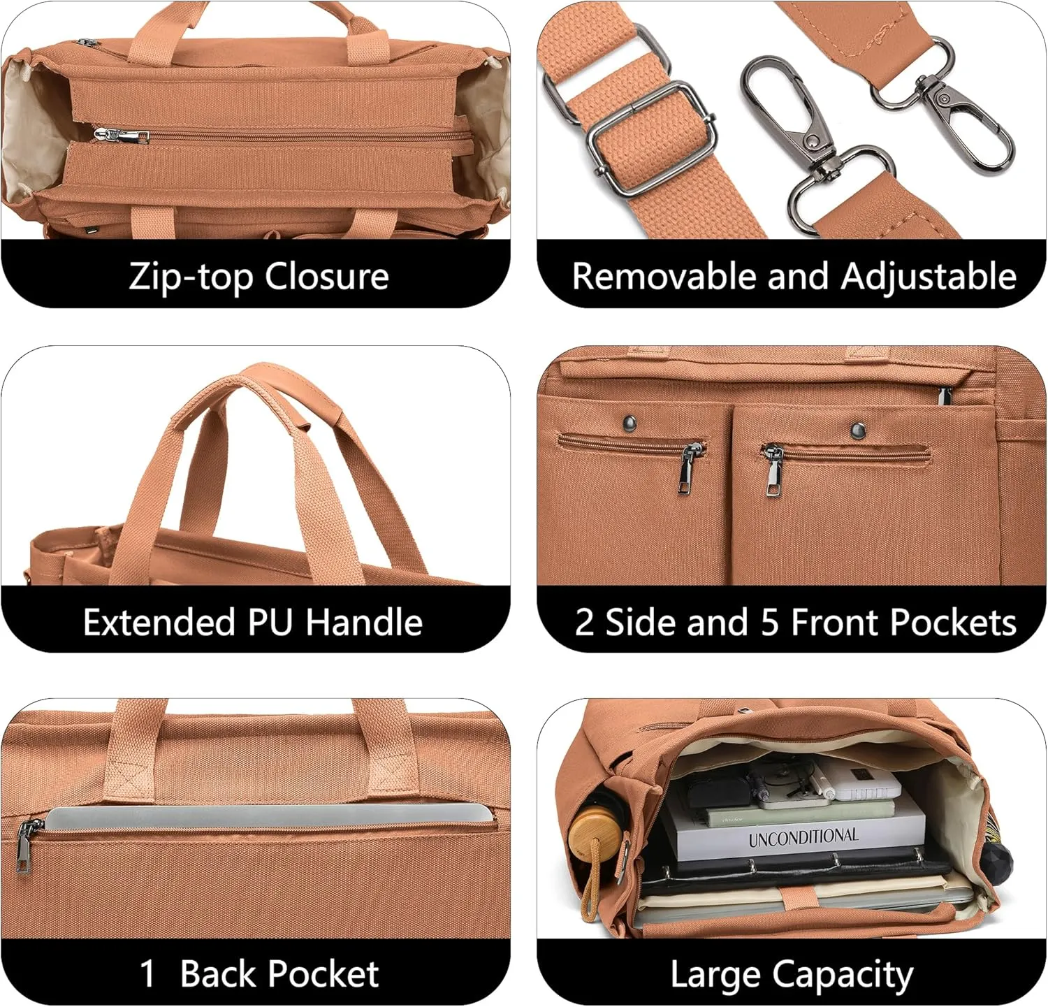 Women's Large Canvas Tote Bag Set (2PCs) - Ideal for Laptop, Hobo, Crossbody, Handbag, Travel, Gym & Work