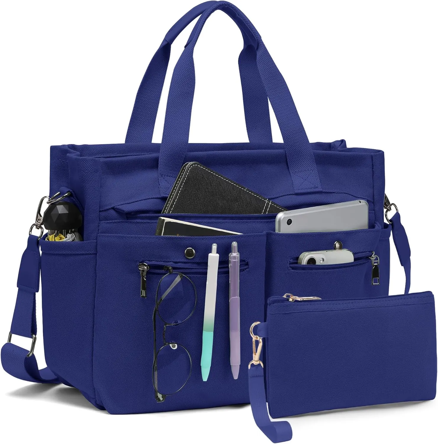 Women's Large Canvas Tote Bag Set (2PCs) - Ideal for Laptop, Hobo, Crossbody, Handbag, Travel, Gym & Work