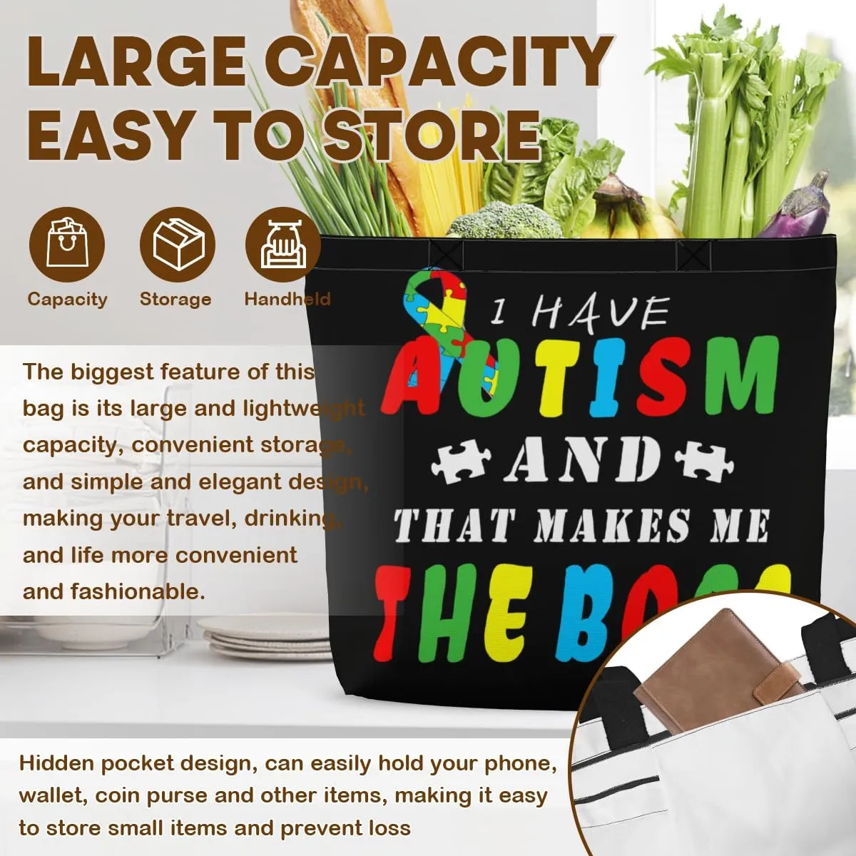 Women's Men Large Kitchen Reusable Grocery Bags Shoulder Bags With Zipper Beach Shopping Bag for Outdoors