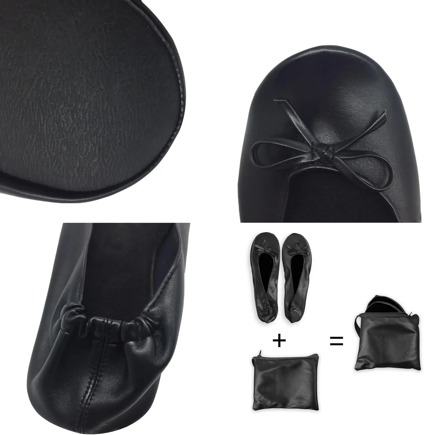 Women's Portable Ballet Flats, Bowknot Rollable Soft Sole Wedding Flat Shoes, Comfy Dancing Flat Shoes with Purse Bag