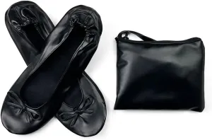 Women's Portable Ballet Flats, Bowknot Rollable Soft Sole Wedding Flat Shoes, Comfy Dancing Flat Shoes with Purse Bag