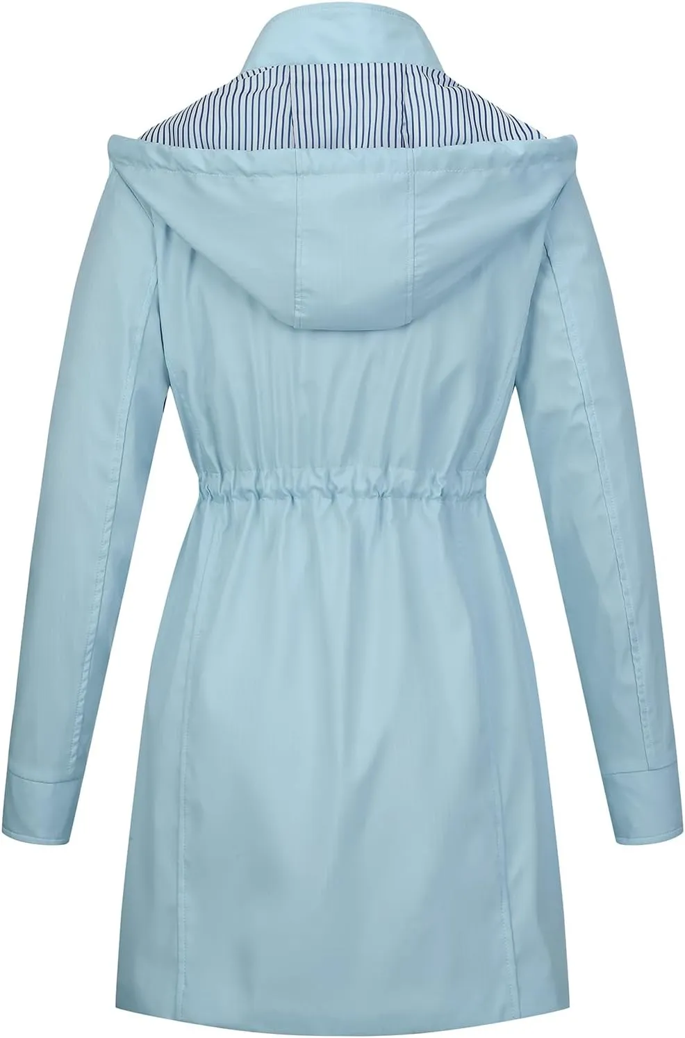 Womens Rain Trench Coat Waterproof with Hood Lightweight Raincoat Long Trench Raincoat Striped Lined Rain Jackets