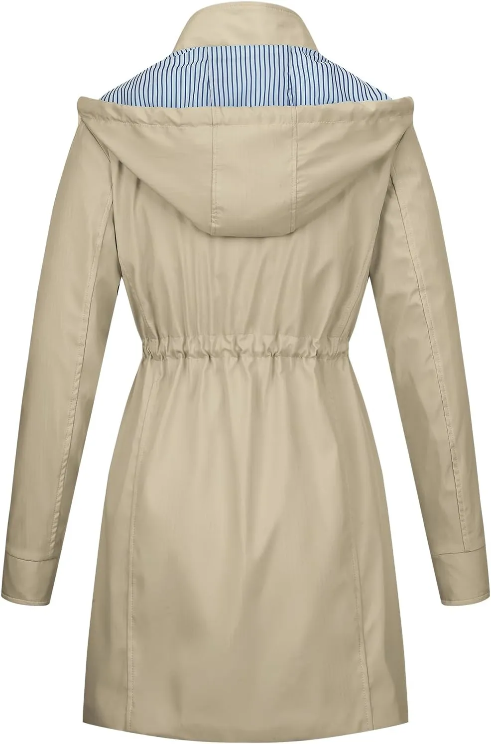 Womens Rain Trench Coat Waterproof with Hood Lightweight Raincoat Long Trench Raincoat Striped Lined Rain Jackets