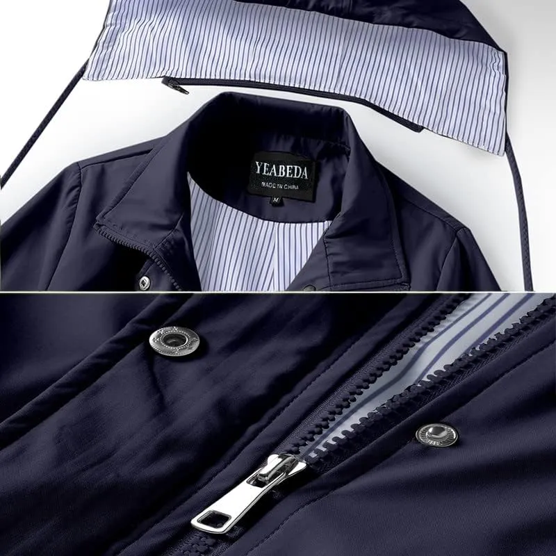 Womens Raincoat Waterproof with Hood Lightweight Windbreaker Rain Jacket Trench Coats Striped Lined