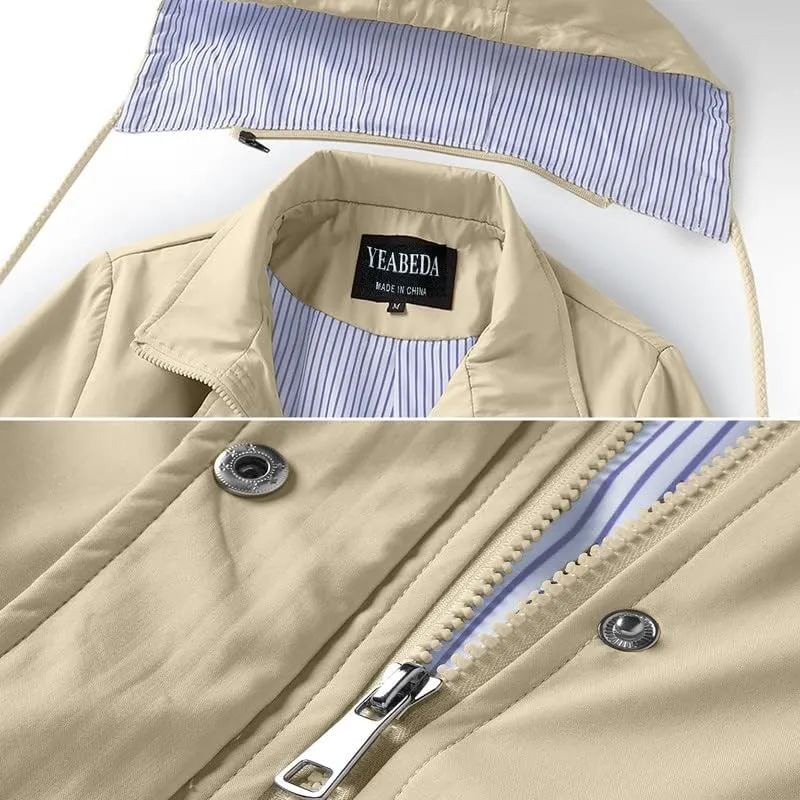 Womens Raincoat Waterproof with Hood Lightweight Windbreaker Rain Jacket Trench Coats Striped Lined