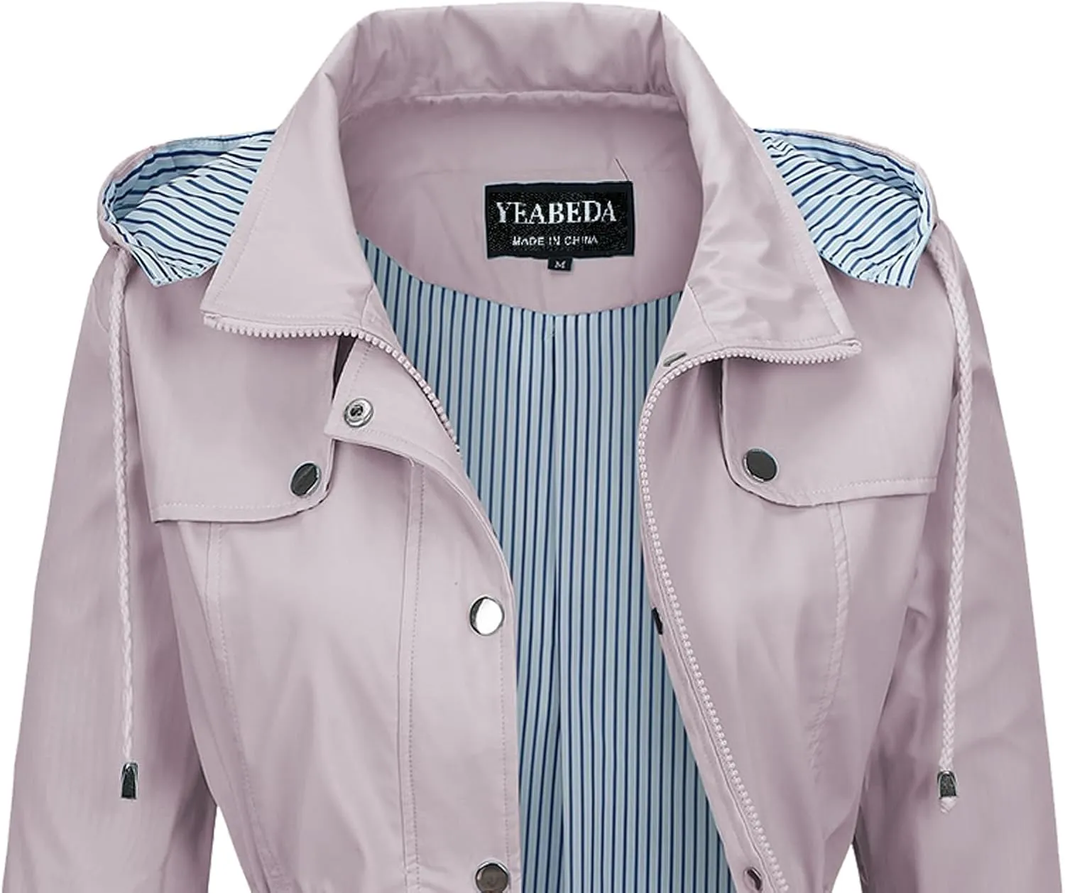 Womens Raincoat Waterproof with Hood Lightweight Windbreaker Rain Jacket Trench Coats Striped Lined
